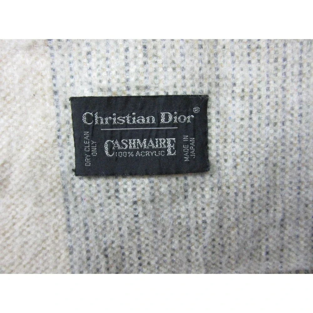 Vintage Christian Dior Scarf Womens Beige Cashmaire Acrylic Fringe Trim 11x49